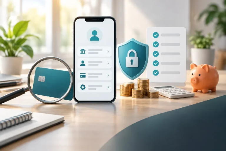 Aydınlık bir masada telefon, büyüteç ve kontrol simgeleri bahis sitesine para yatırma öncesindeki bilgi ve güvenlik incelemesini betimliyor.